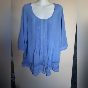 Reitmans Light Blue Pleated Blouse, Size 14